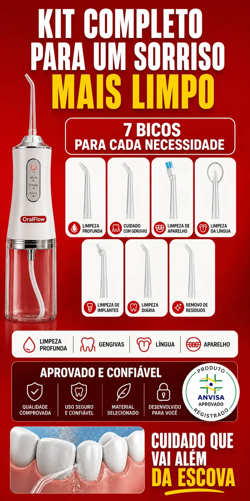 Descricao do OralFlow — kit de acessorios, aprovacao e tecnologia